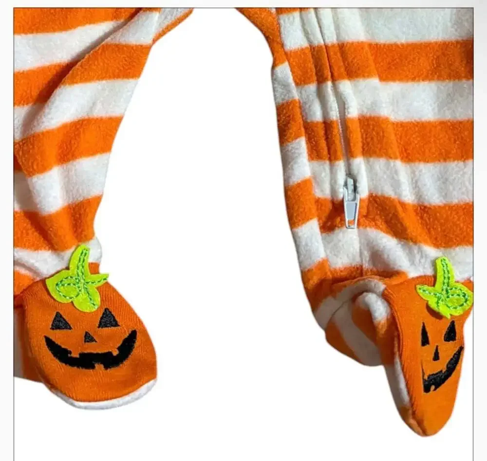 Koala Kids Peek-A-Boo Halloween Pumpkin Striped Footed Sleeper 3-6M NWT